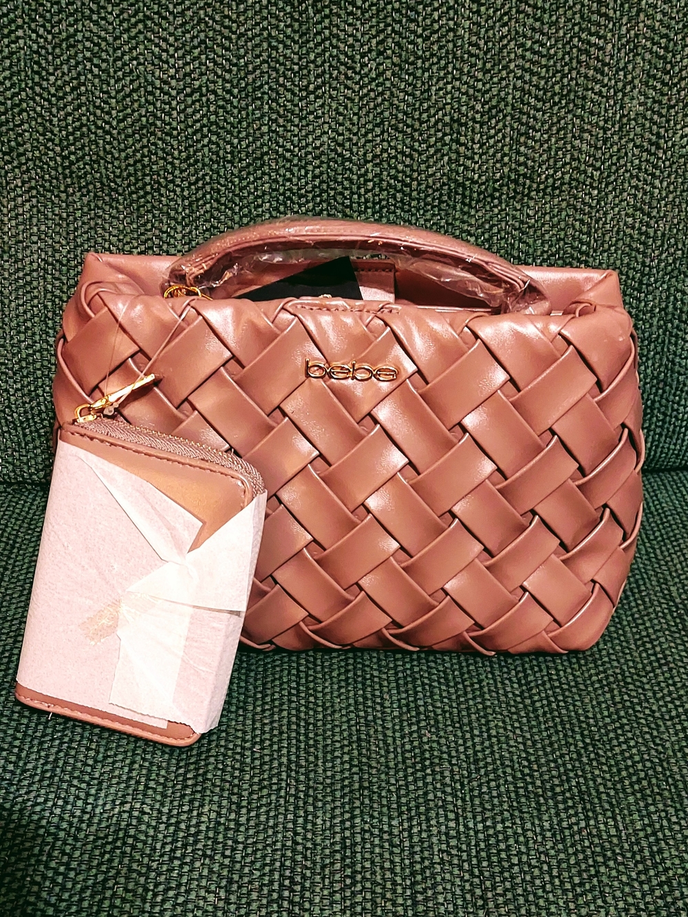 bebe Luca Woven Top-Handle Shoulder Bag in Mauve Brown